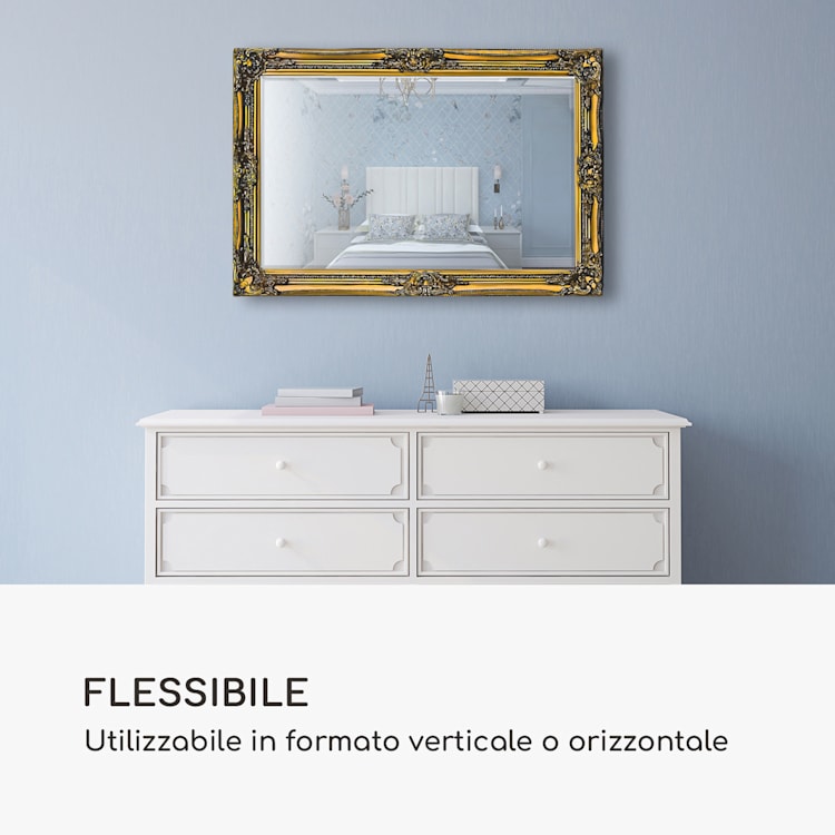 Manchester specchio da parete, cornice in legno massiccio, rettangolare, 90 x 60 cm Oro