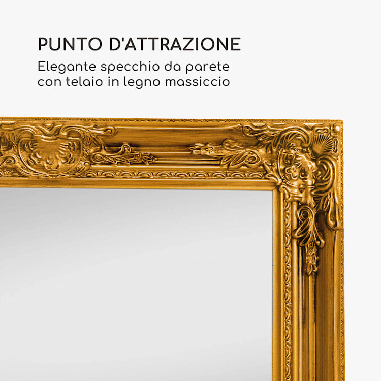 Manchester specchio da parete, cornice in legno massiccio, rettangolare, 90 x 60 cm Oro
