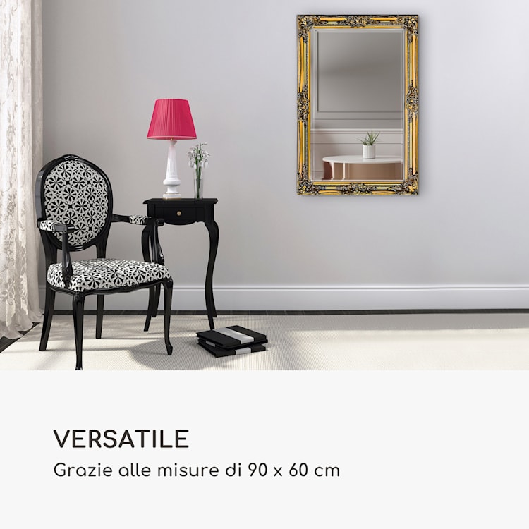 Manchester specchio da parete, cornice in legno massiccio, rettangolare, 90 x 60 cm Oro