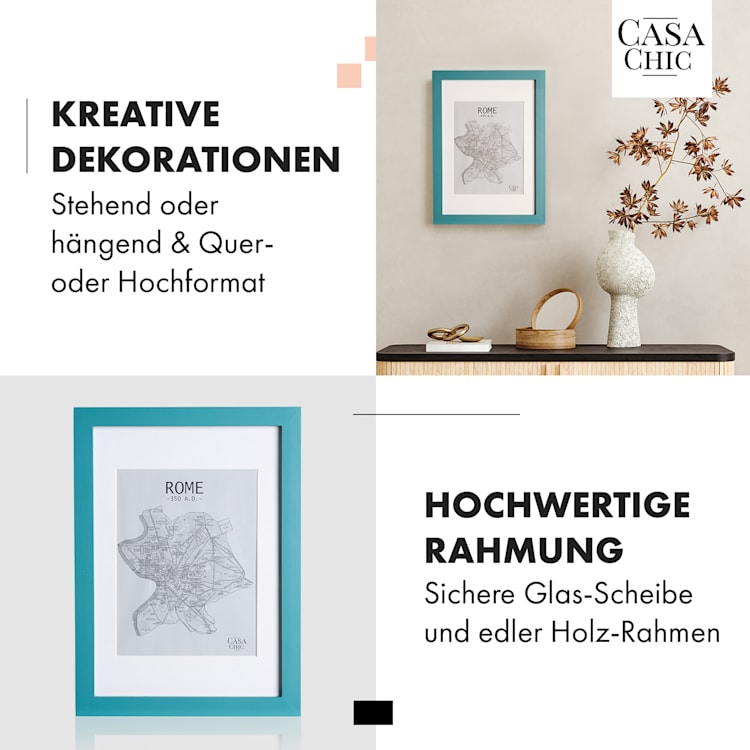 Clapton Bilderrahmen rechteckig DIN A4 28,7 x 20 cm Fotos Passepartout Glas Türkis