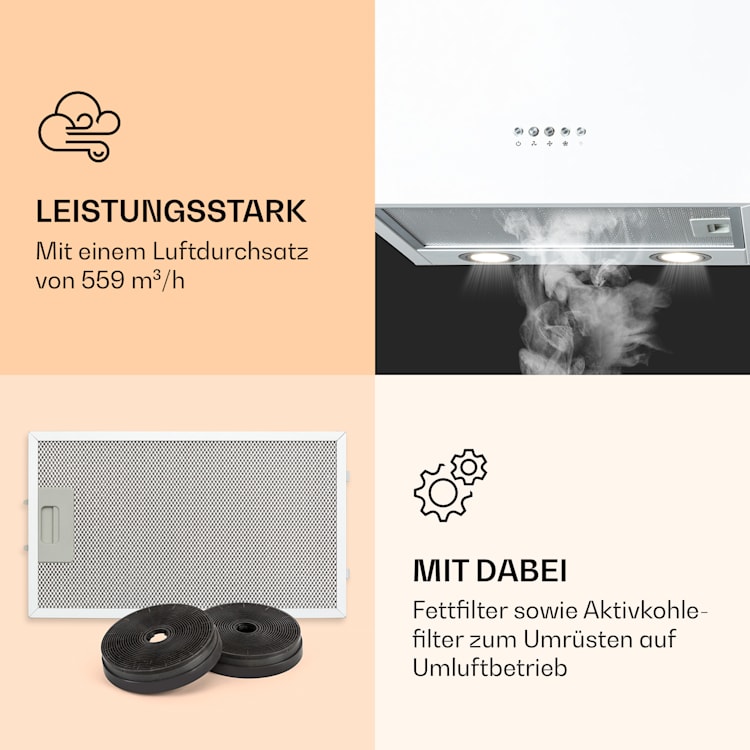 Monumenta Wandabzugshaube Aluminium 559m³/h LED EEK B 40 cm | Weiß