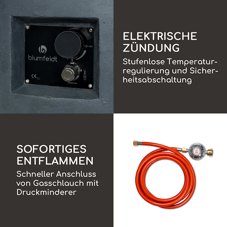 Pilos Gas-Feuerstelle 40.000BTU/13kW Abdeckung Edelstahlbrenner Dunkelgrau