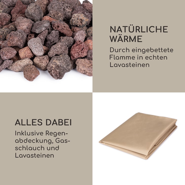 Vitina Gas-Feuerstelle 40.000BTU/13kW Abdeckung Edelstahlbrenner Hellgrau