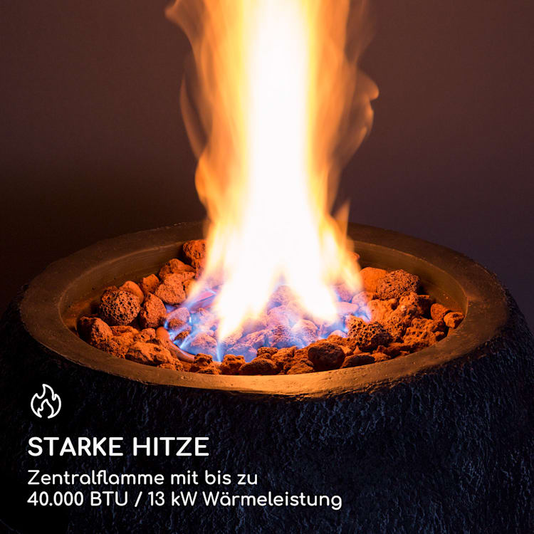 Andros Gas-Feuerstelle 40.000BTU/13kW Deckel Edelstahlbrenner Dunkelgrau