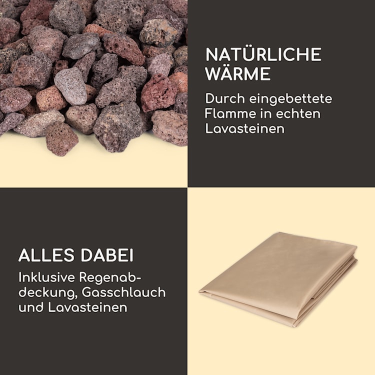 Andros Gas-Feuerstelle 40.000BTU/13kW Deckel Edelstahlbrenner Dunkelgrau
