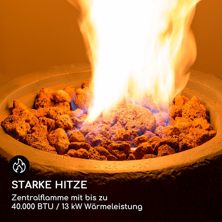 Andros Gas-Feuerstelle 40.000BTU/13kW Deckel Edelstahlbrenner Hellgrau