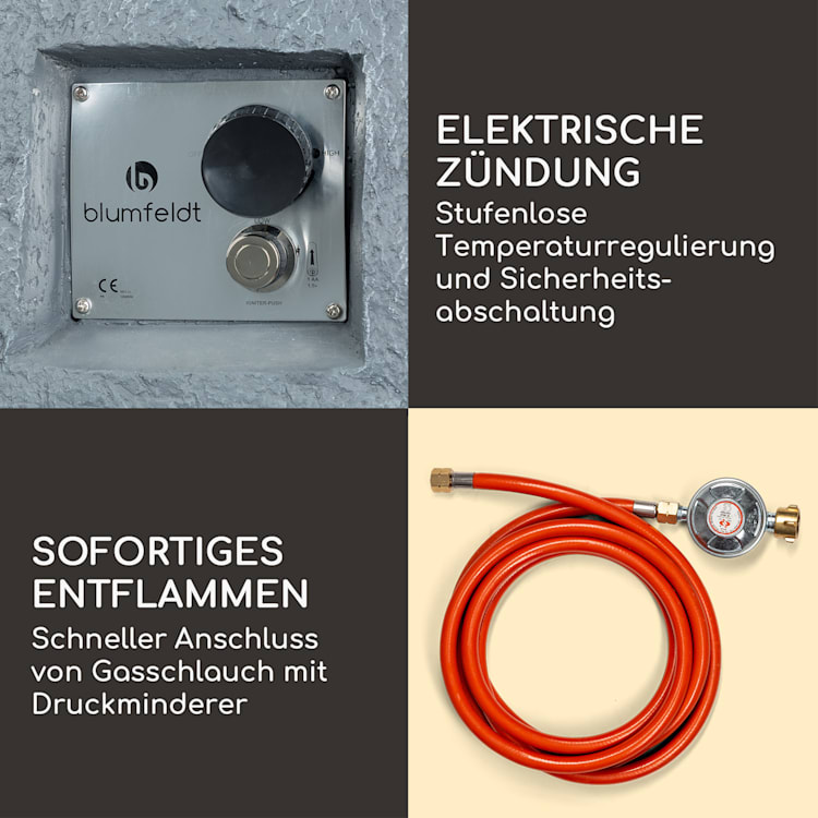 Andros Gas-Feuerstelle 40.000BTU/13kW Deckel Edelstahlbrenner Hellgrau