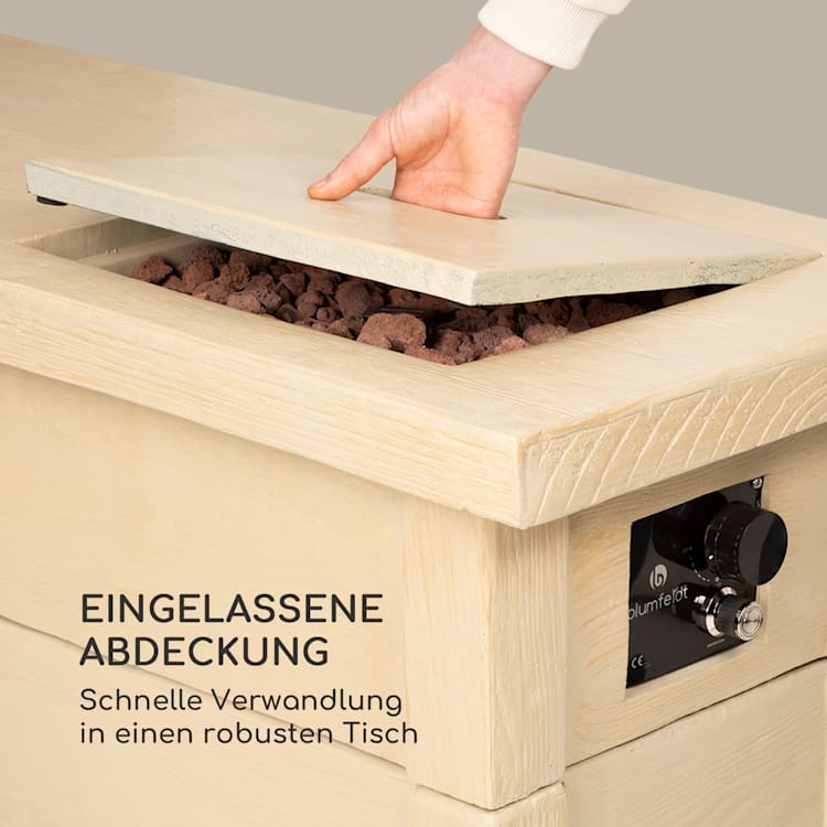Corinth Gas-Feuerstelle 40.000BTU/13kW Abdeckung Edelstahlbrenner Beige