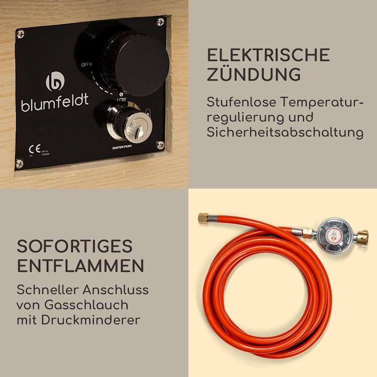 Corinth Gas-Feuerstelle 40.000BTU/13kW Abdeckung Edelstahlbrenner Beige