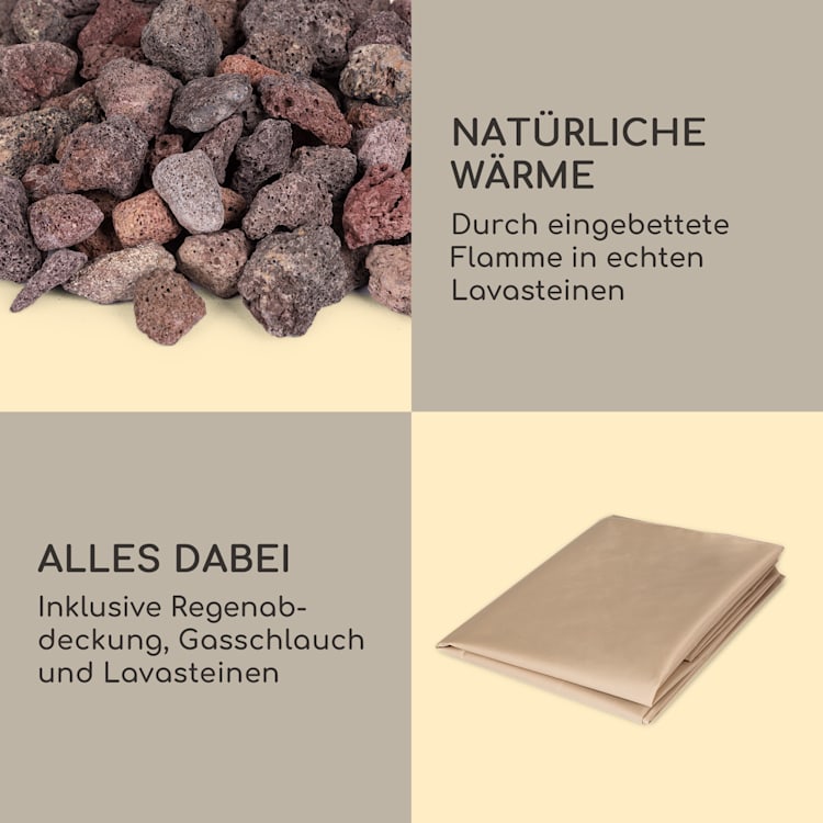 Corinth Gas-Feuerstelle 40.000BTU/13kW Abdeckung Edelstahlbrenner Beige