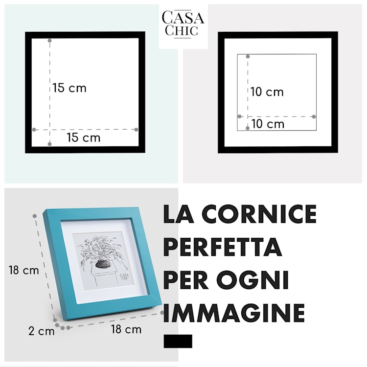 Cornice Clapton quadrata 15 x 15 cm Foto Passepartout Vetro Turchese
