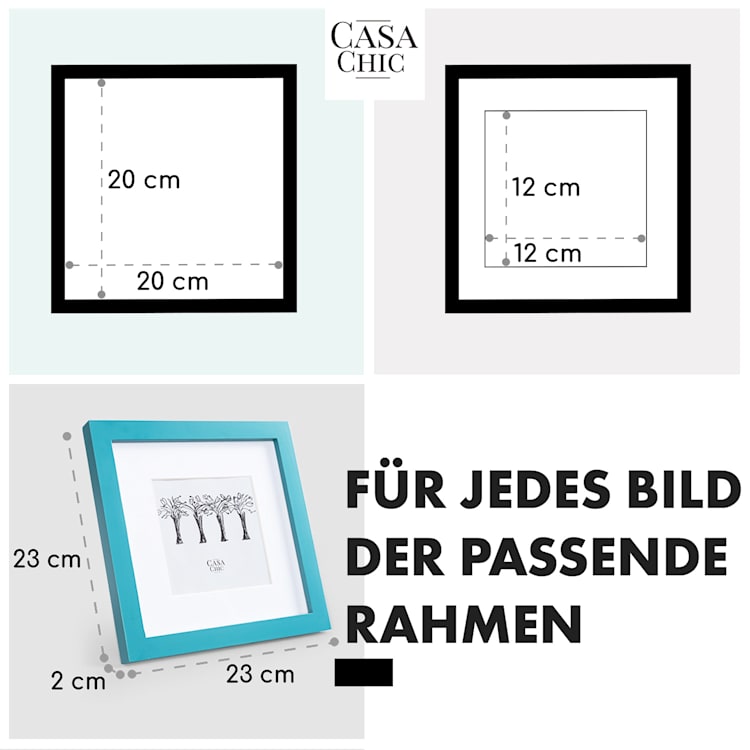 Clapton Bilderrahmen quadratisch 20 x 20 cm Fotos Passepartout Glas Türkis