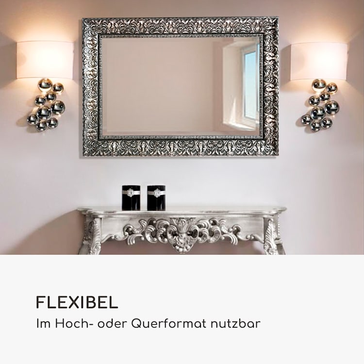 Manresa Wandspiegel Holzrahmen rechteckig 90 x 60 cm Vintage Silber