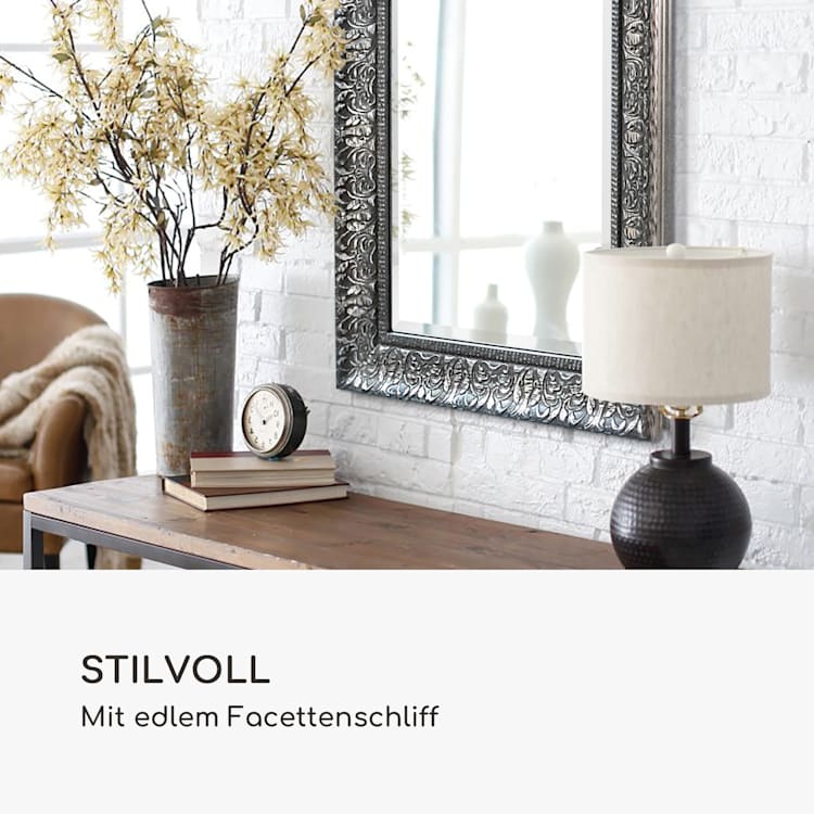 Manresa Wandspiegel Holzrahmen rechteckig 90 x 60 cm Vintage Silber