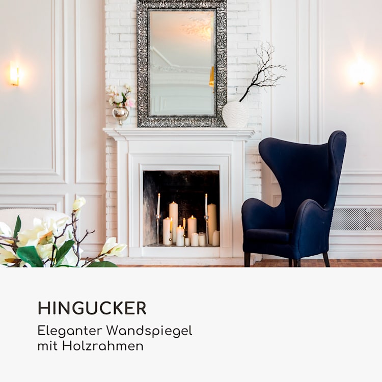 Manresa Wandspiegel Holzrahmen rechteckig 90 x 60 cm Vintage Silber