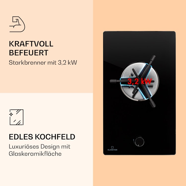 Trifecta 1 Gaskochfeld 1-flammig Starkbrenner Glaskeramik 1 Brenner | Schwarz