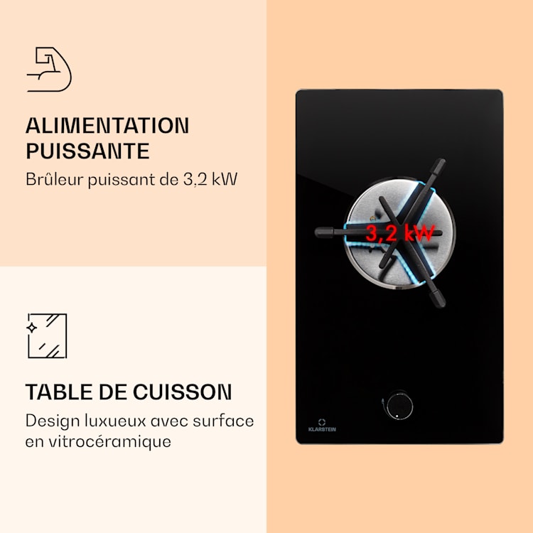 Trifecta 1 Plaque de cuisson à gaz 1 feu brûleur rapide vitrocéramique 1 brûleur | Noir
