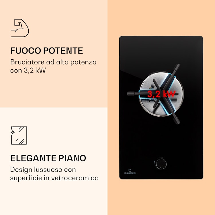 Trifecta 1 - Piano di cottura a gas, 1 bruciatore, vetroceramica 1 bruciatore. | Nero