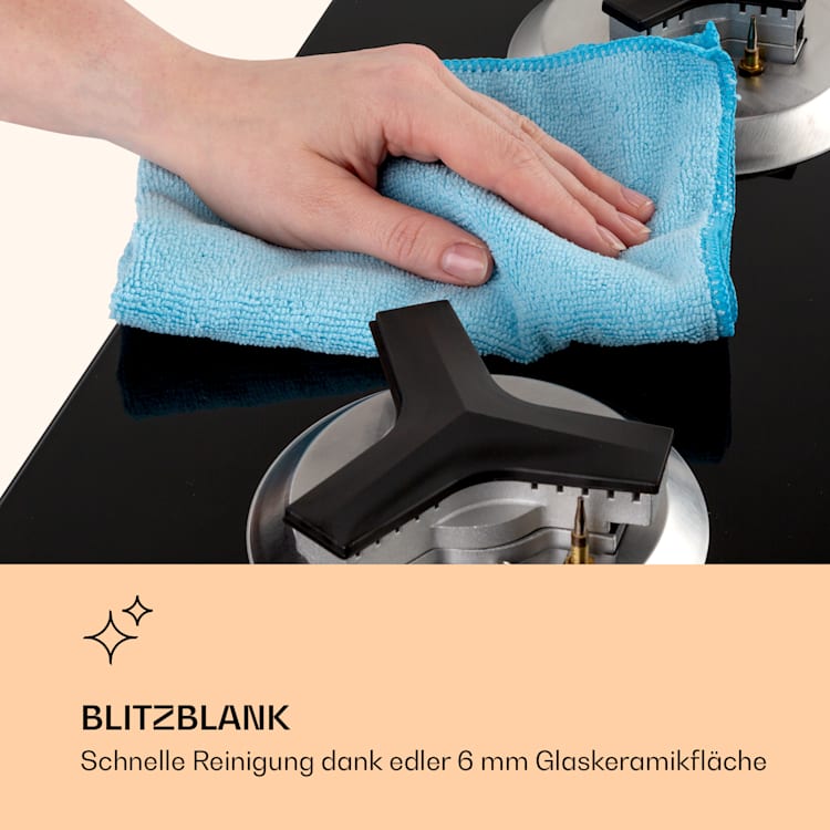 Trifecta 3 Gaskochfeld 3-flammig Stark-, Normal- und Hilfsbrenner Glaskeramik 3 Brenner | Schwarz