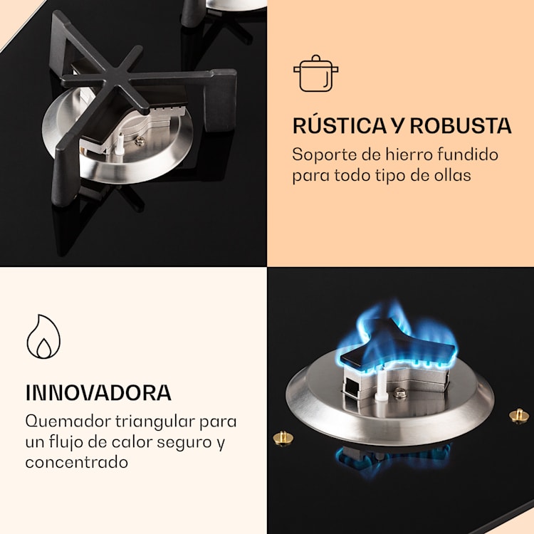 Trifecta 6 Placa de gas de 6 quemadores de alta potencia, normales y auxiliares 6 fogones | Negro