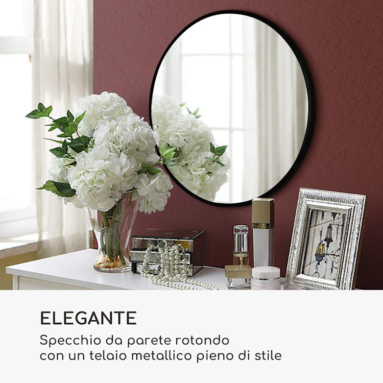 Fournier specchio da parete, cornice di metallo, rotondo, Ø 40 cm Nero