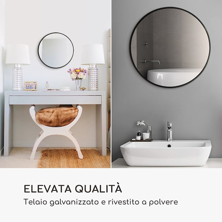 Fournier specchio da parete, cornice di metallo, rotondo, Ø 40 cm Nero