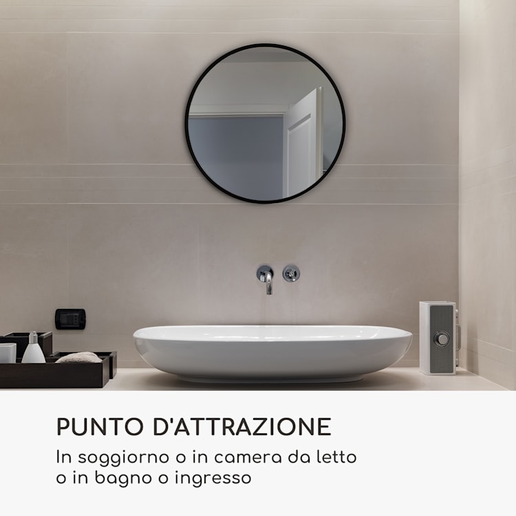 Fournier specchio da parete, cornice di metallo, rotondo, Ø 40 cm Nero