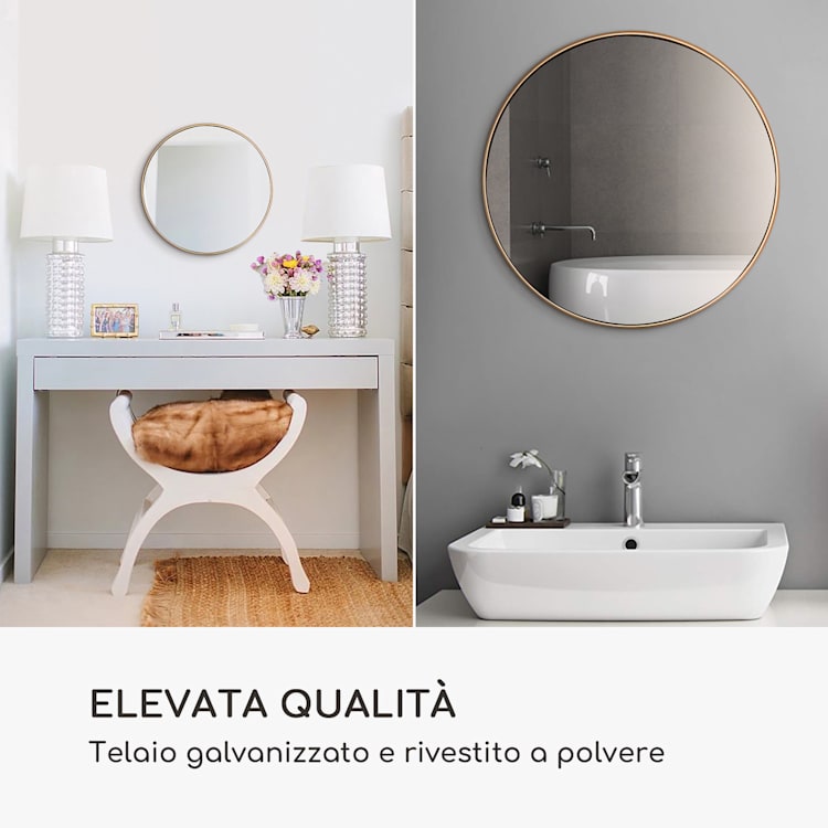 Fournier specchio da parete, cornice di metallo, rotondo, Ø 40 cm Oro
