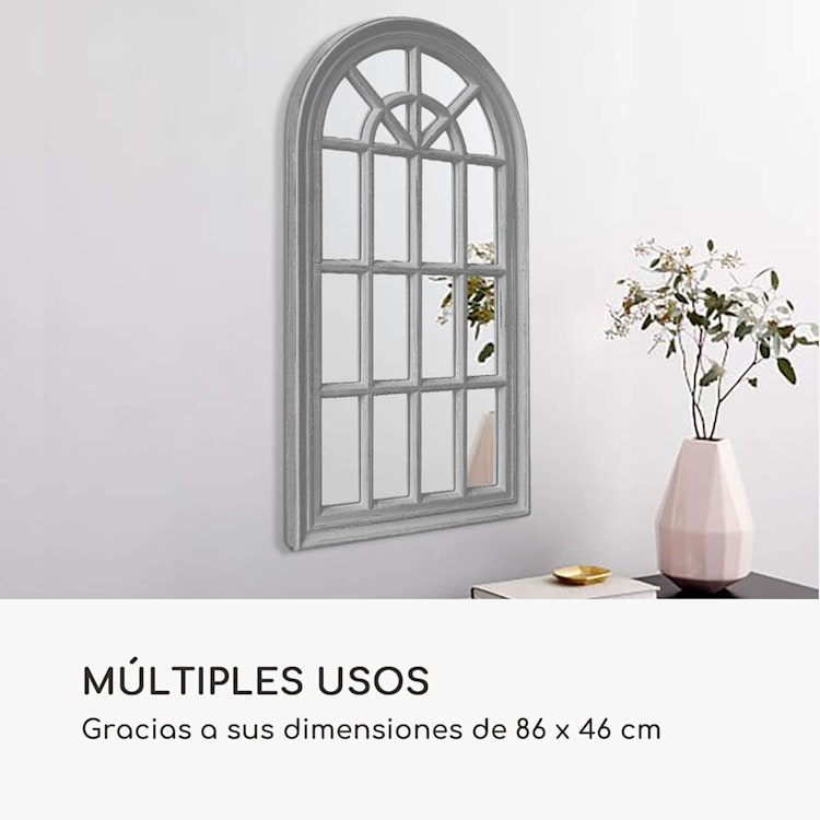 Espejo de ventana francesa Savile Marco de madera 86 x 46 cm Gris
