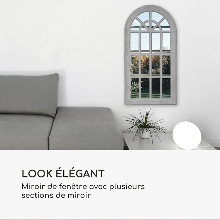 Miroir fenêtre de style français Savile 86 x 46 cm Gris