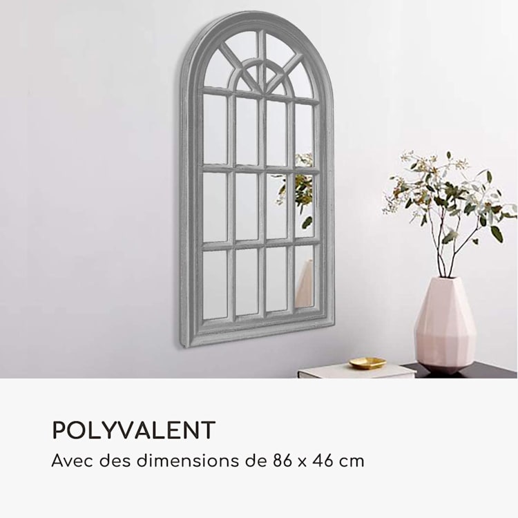 Miroir fenêtre de style français Savile 86 x 46 cm Gris