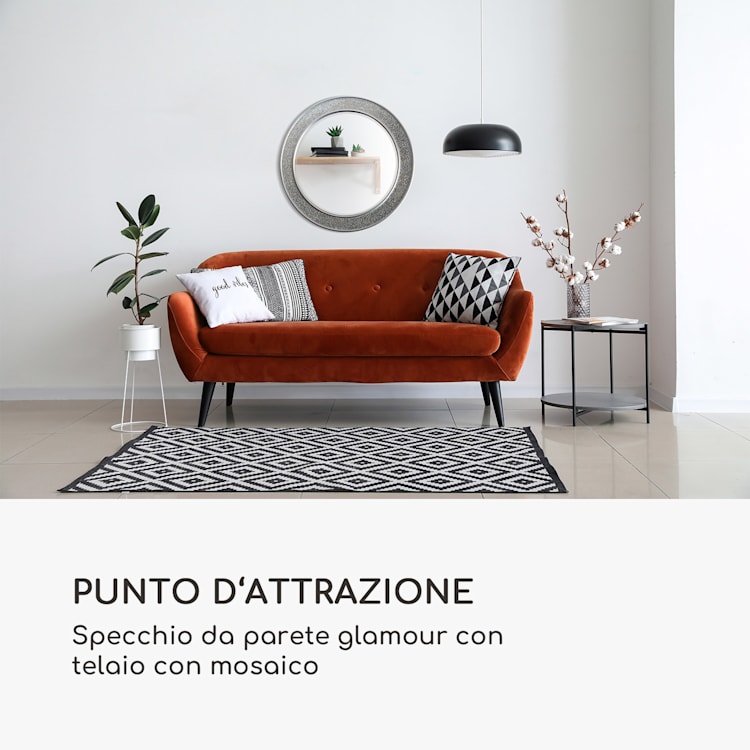 Cheyne specchio da parete, cornice di legno, rotondo, Ø 60 cm, design a mosaico