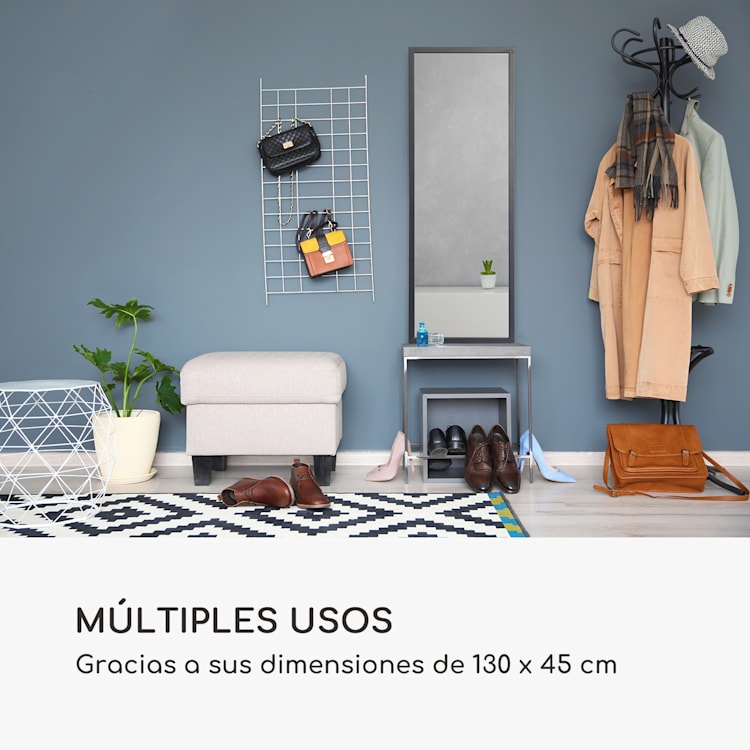 Espejo de pared Luton Madera auténtica Rectangular 130 x 45 cm Negro