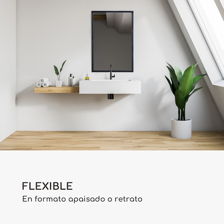Arsenal Espejo de pared de madera auténtica rectangular 90 x 60 cm Negro