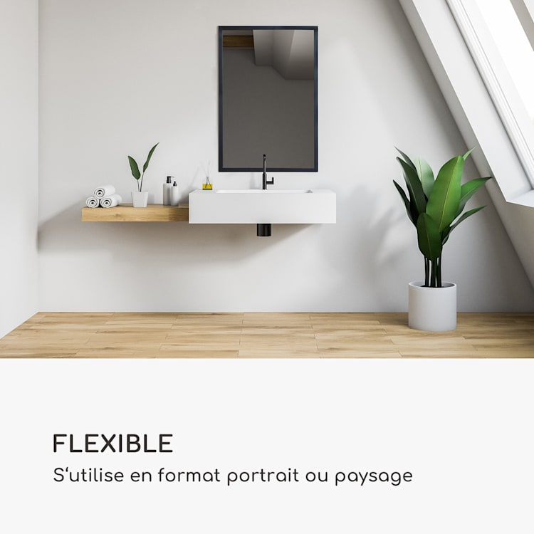 Arsenal miroir mural bois véritable rectangulaire 90 x 60 cm Noir
