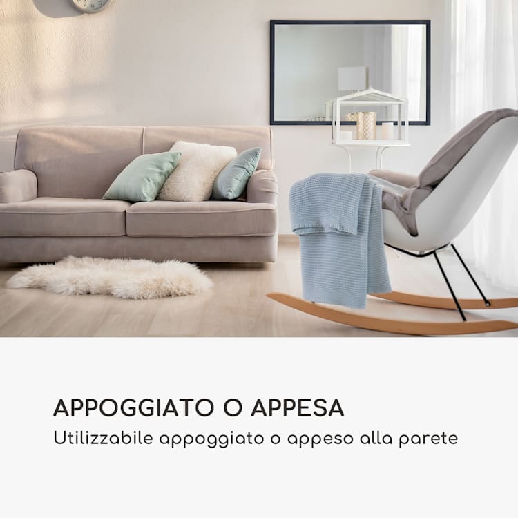 Arsenal - Specchio da parete, legno, rettangolare, 90 x 60 cm Nero