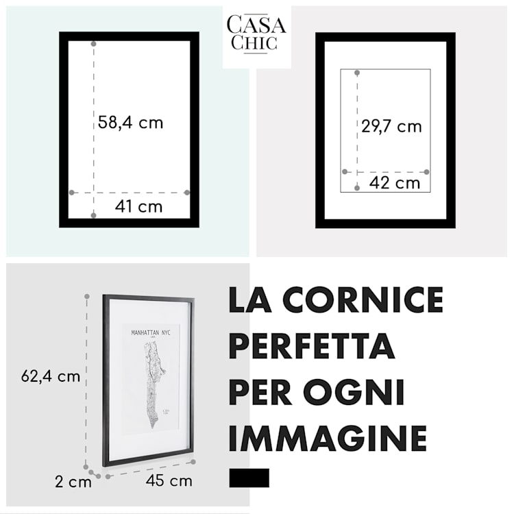 Cornice Bristol Pannello di vetro in A2 con passepartout in A3 Legno