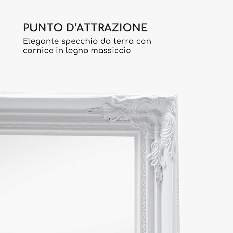 Ashford - Specchio da terra, cornice in legno massiccio, rettangolare, 130 x 45 cm Bianco