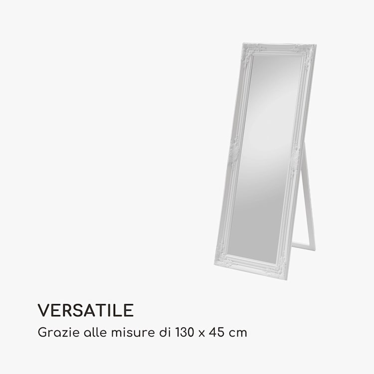 Ashford - Specchio da terra, cornice in legno massiccio, rettangolare, 130 x 45 cm Bianco