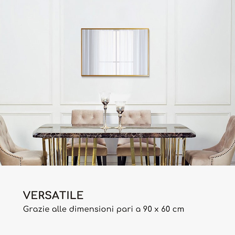 Croxley specchio da parete, cornice di metallo, rettangolare, 90 x 60 cm