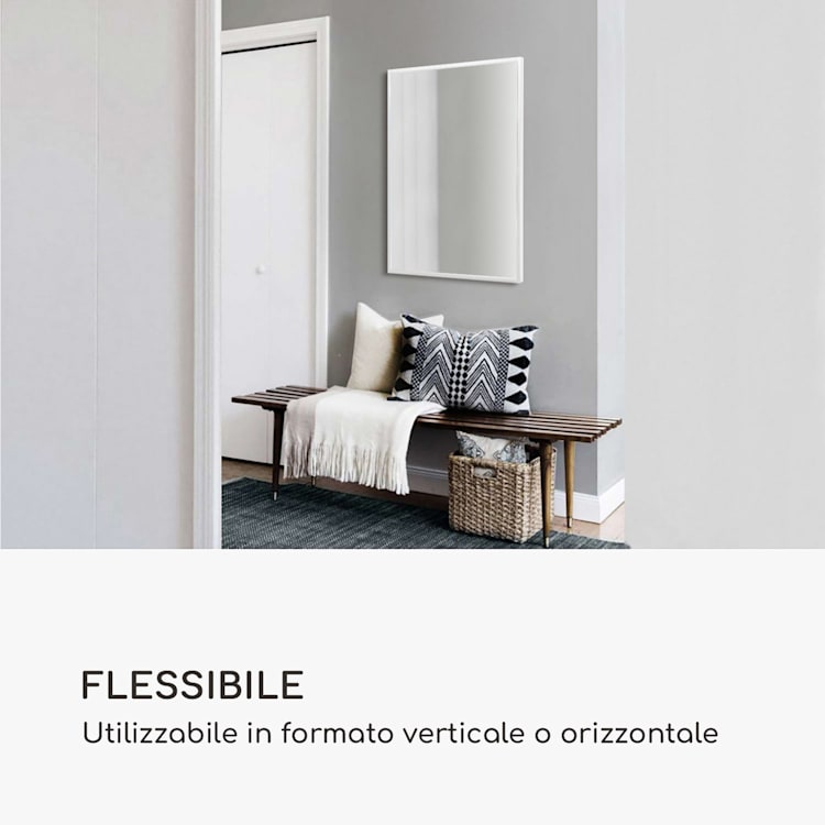 Croxley specchio da parete, cornice di metallo, rettangolare, 90 x 60 cm Bianco