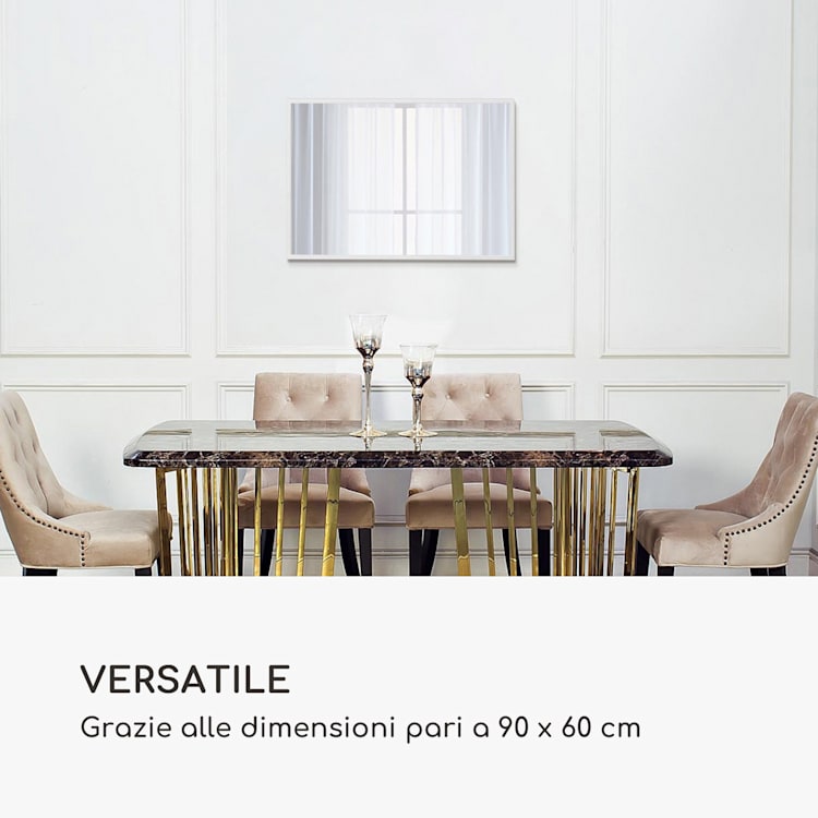 Croxley specchio da parete, cornice di metallo, rettangolare, 90 x 60 cm Bianco