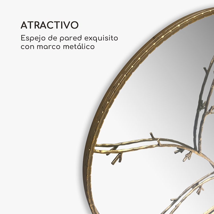 Espejo de pared Berkeley Marco metálico Redondo Ø 80 cm Diseño de ramas Oro
