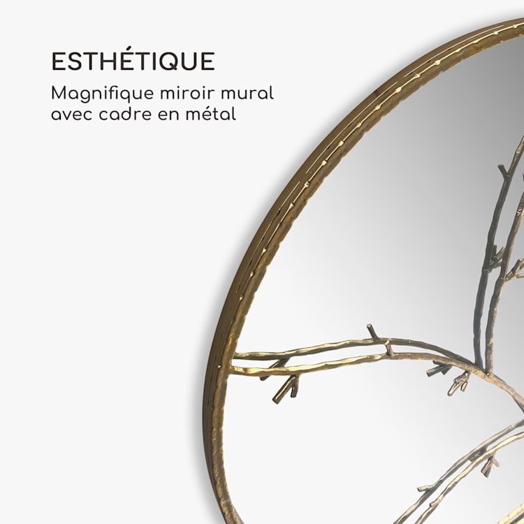 Miroir mural Berkeley cadre métallique rond 80 cm de diamètre design à branches Doré