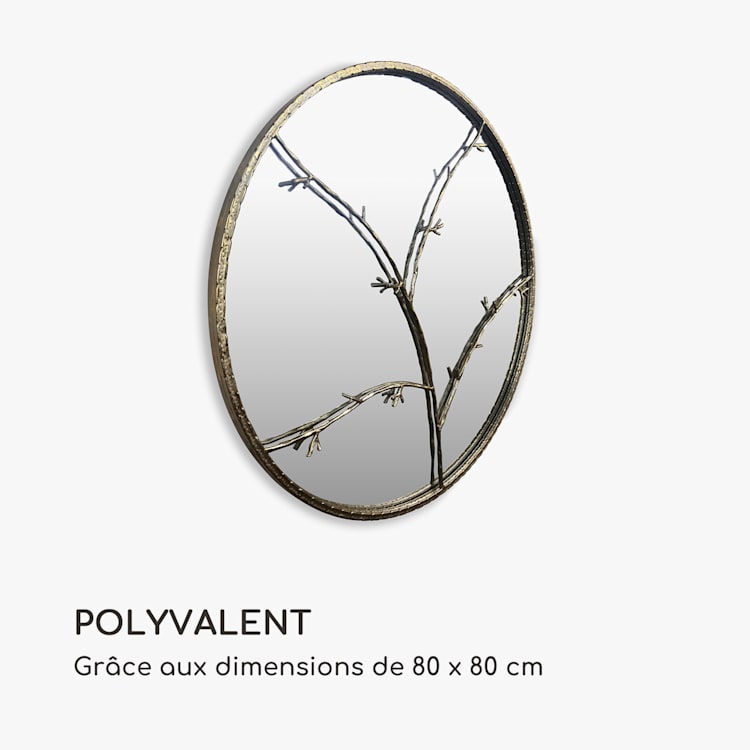 Miroir mural Berkeley cadre métallique rond 80 cm de diamètre design à branches Doré