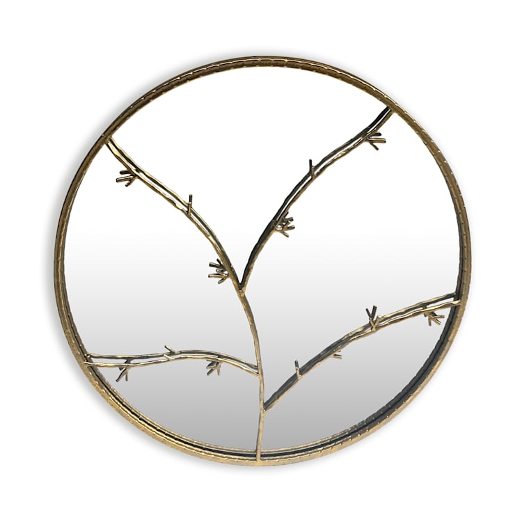 Berkeley Wandspiegel Metallrahmen rund Ø 80 cm Zweig-Design Gold