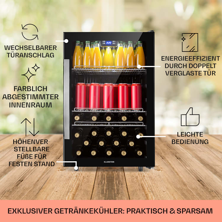 Beersafe 5XL Kühlschrank 148 Liter 3 Böden Panoramaglastür Edelstahl 148 Ltr | Onyx