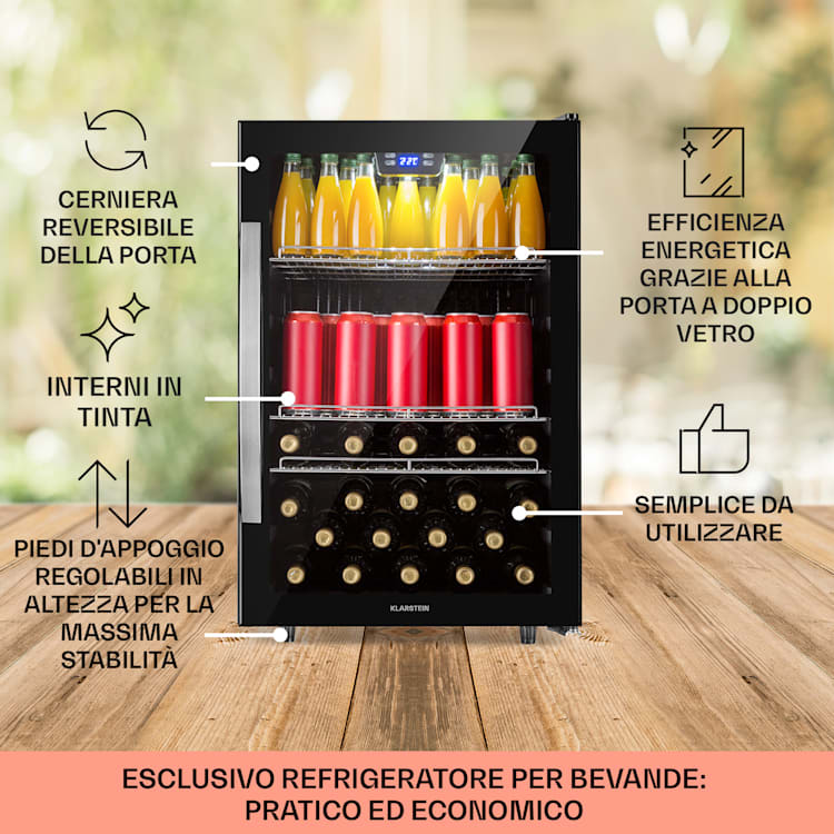 Beersafe 5XL - Frigorifero, 148 litri, 3 ripiani, sportello panoramico in vetro, acciaio inox 148 Ltr | Onyx