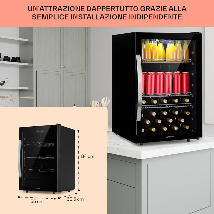 Beersafe 5XL - Frigorifero, 148 litri, 3 ripiani, sportello panoramico in vetro, acciaio inox 148 Ltr | Onyx