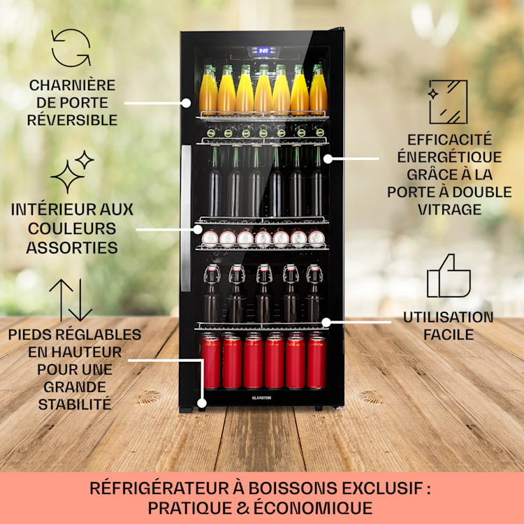 Beersafe 7XL Réfrigérateur 242 litres 5 clayettes Porte en verre panoramique Acier inoxydable 242 L | Onyx